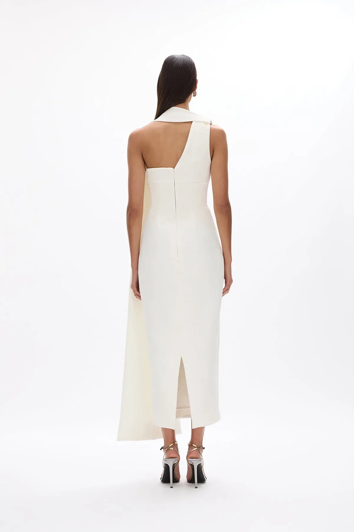 Caped Sheath One Shoulder Sleeveless Zipper Back Midi Length For Sale Prom Dress