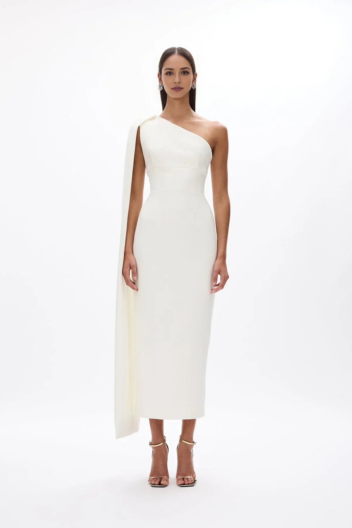 Caped Sheath One Shoulder Sleeveless Zipper Back Midi Length For Sale Prom Dress