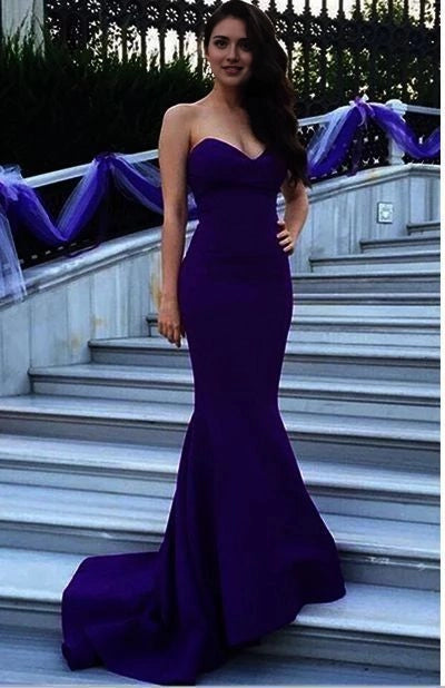 Purple Cutout Mermaid Evening Gown with Train New Design Long Simple Purple Strapless Prom Dresses,Modest Prom Dresses,Cheap Prom Gowns,Mermiad Evening Dresses Party Dresses