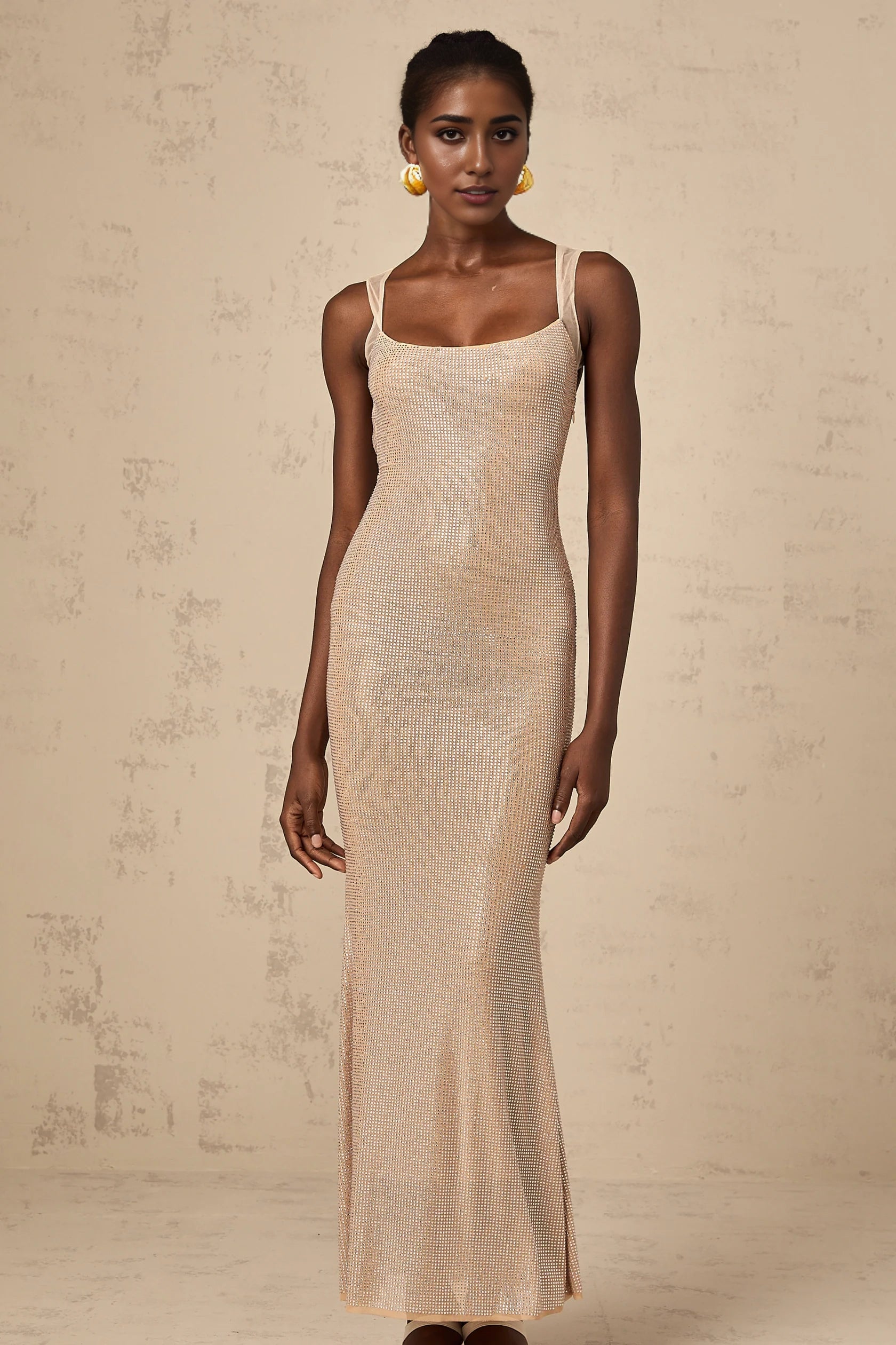 Champagne Sequined Open - Back Maxi Dress Sophie crystal-embellished open-back maxi dress Evening Dress