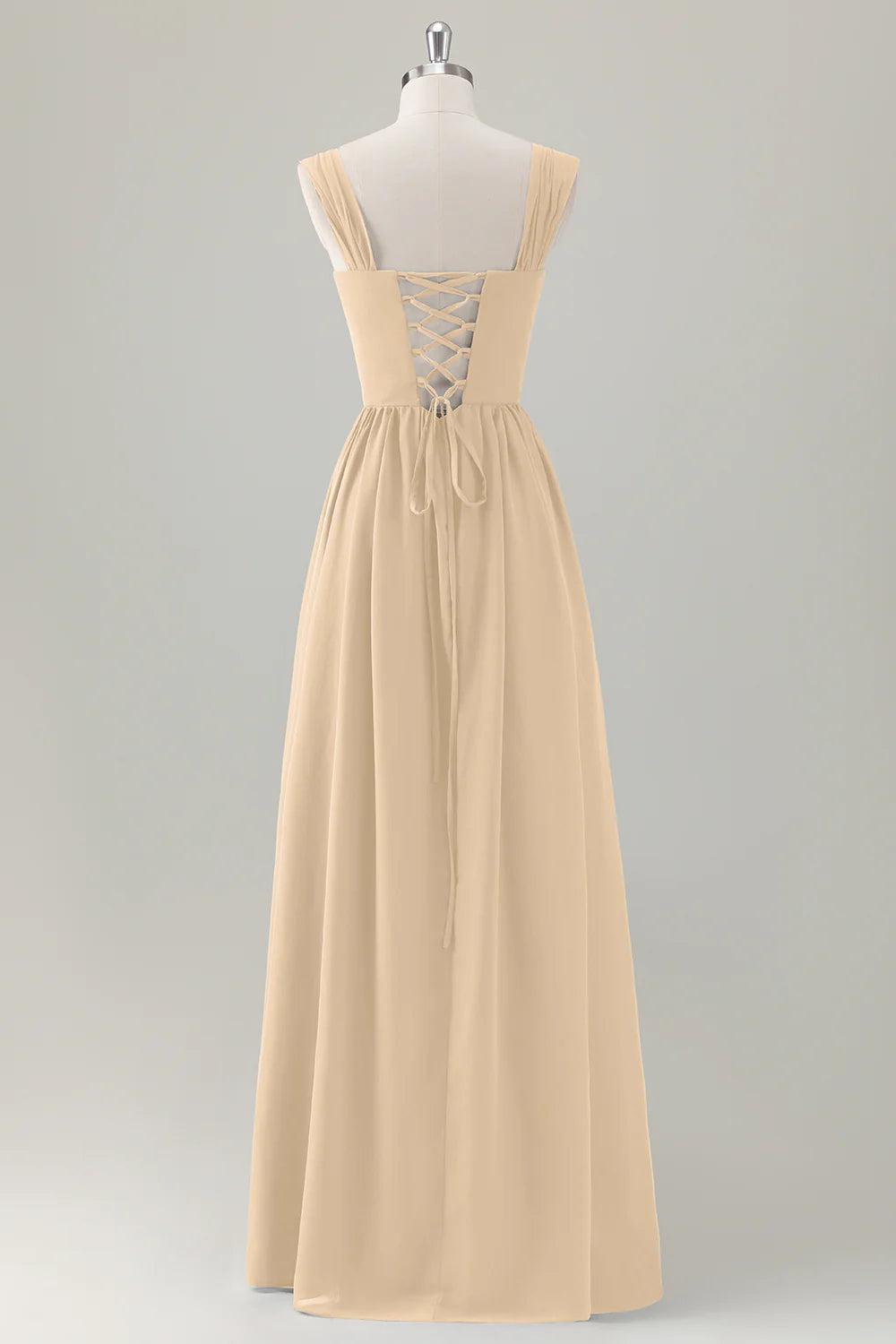 Champagne Corset A-Line Square Neck Long Bridesmaid Dress with Lace Up Back simple gentle atmospheric and unique desi Bring summer colors to enhance whiteness