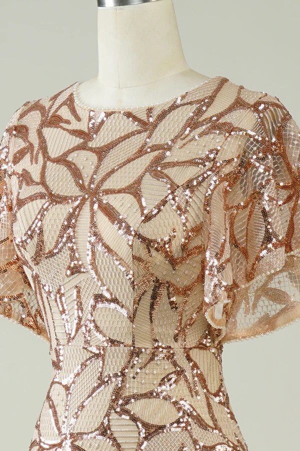 Champagne Sequins Long Prom Dress with Slit Back Simple gentle atmospheric and unique design