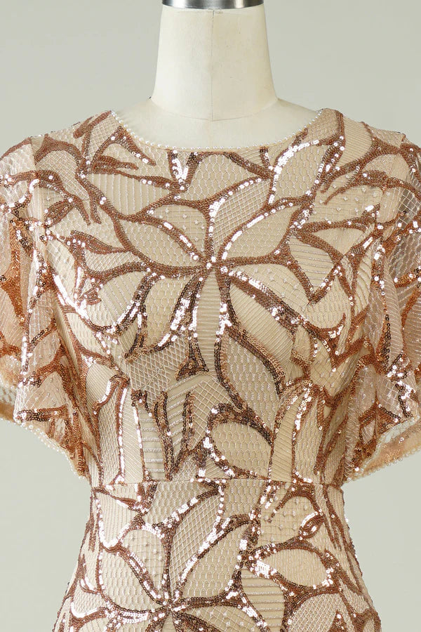 Champagne Sequins Long Prom Dress with Slit Back Simple gentle atmospheric and unique design