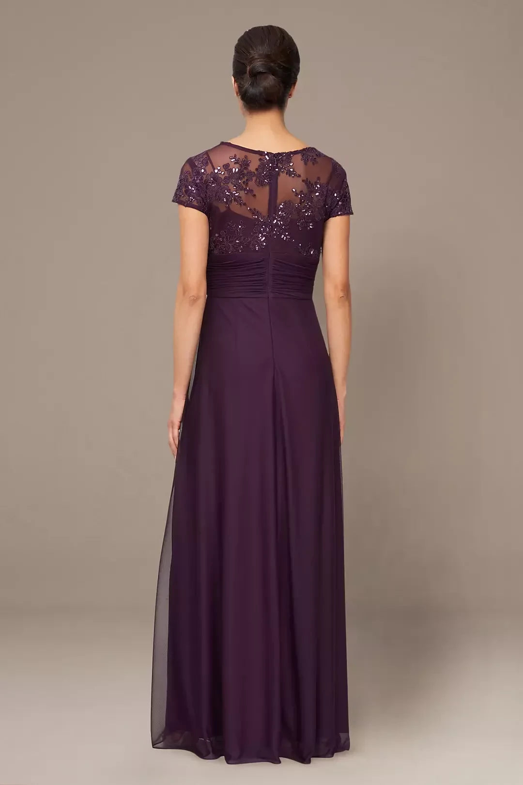 Charming A Line V Neck Short Sleeve Lace Back Floor Length Mother of the Bride Dress