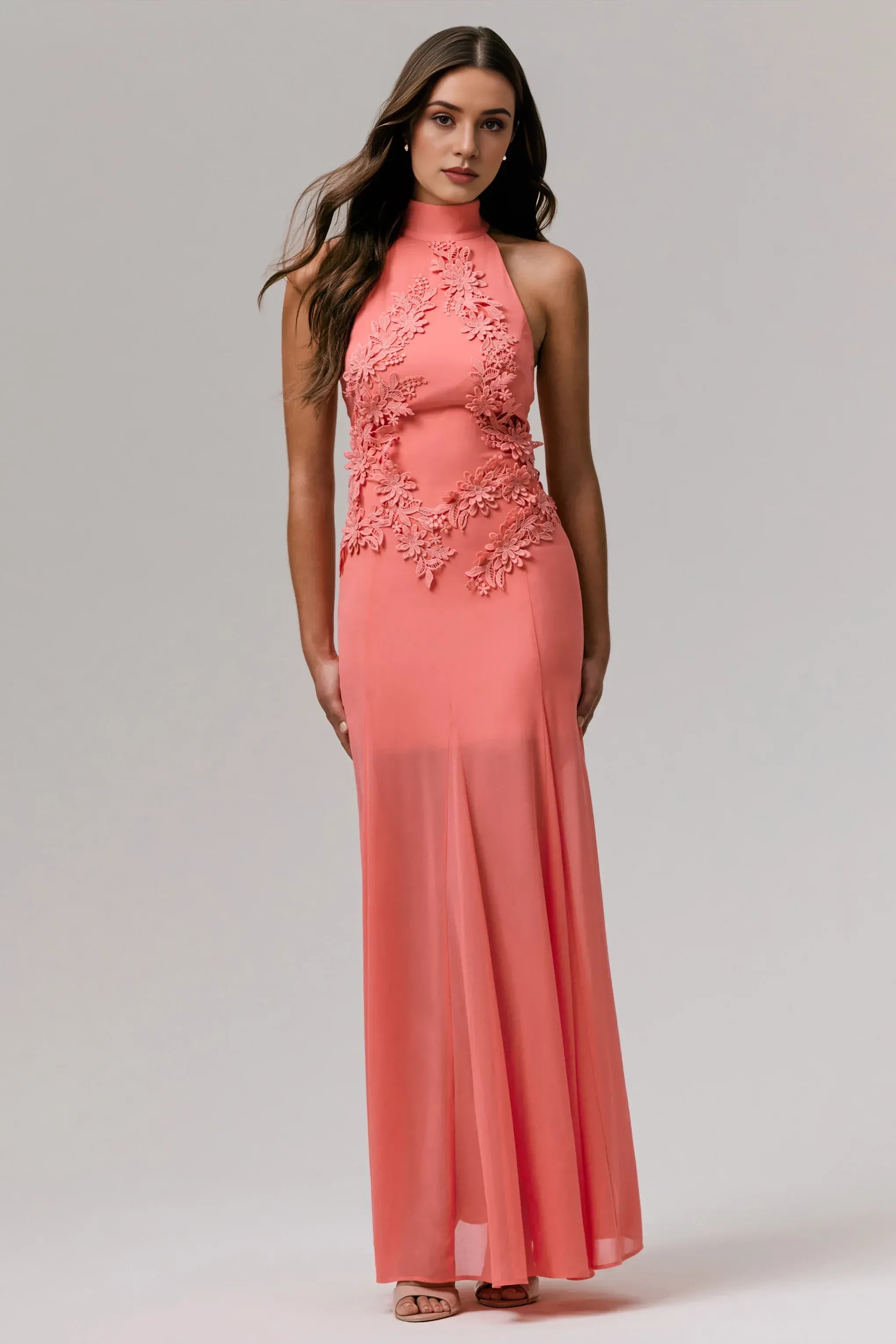 Charming Mermaid High Neck Sleeveless Lace Embellished Floor Length Prom Dress