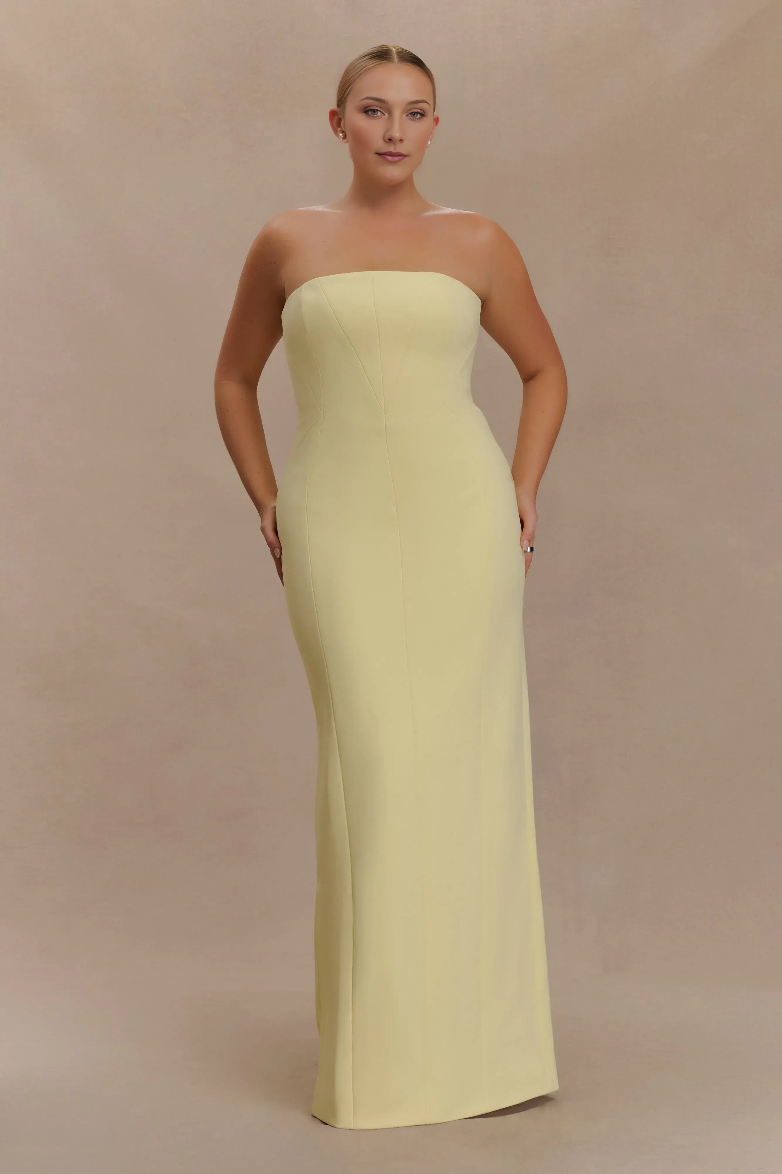 Charming Plus Size Sheath Strapless Sleeveless Back Slit Floor Length Prom Dress