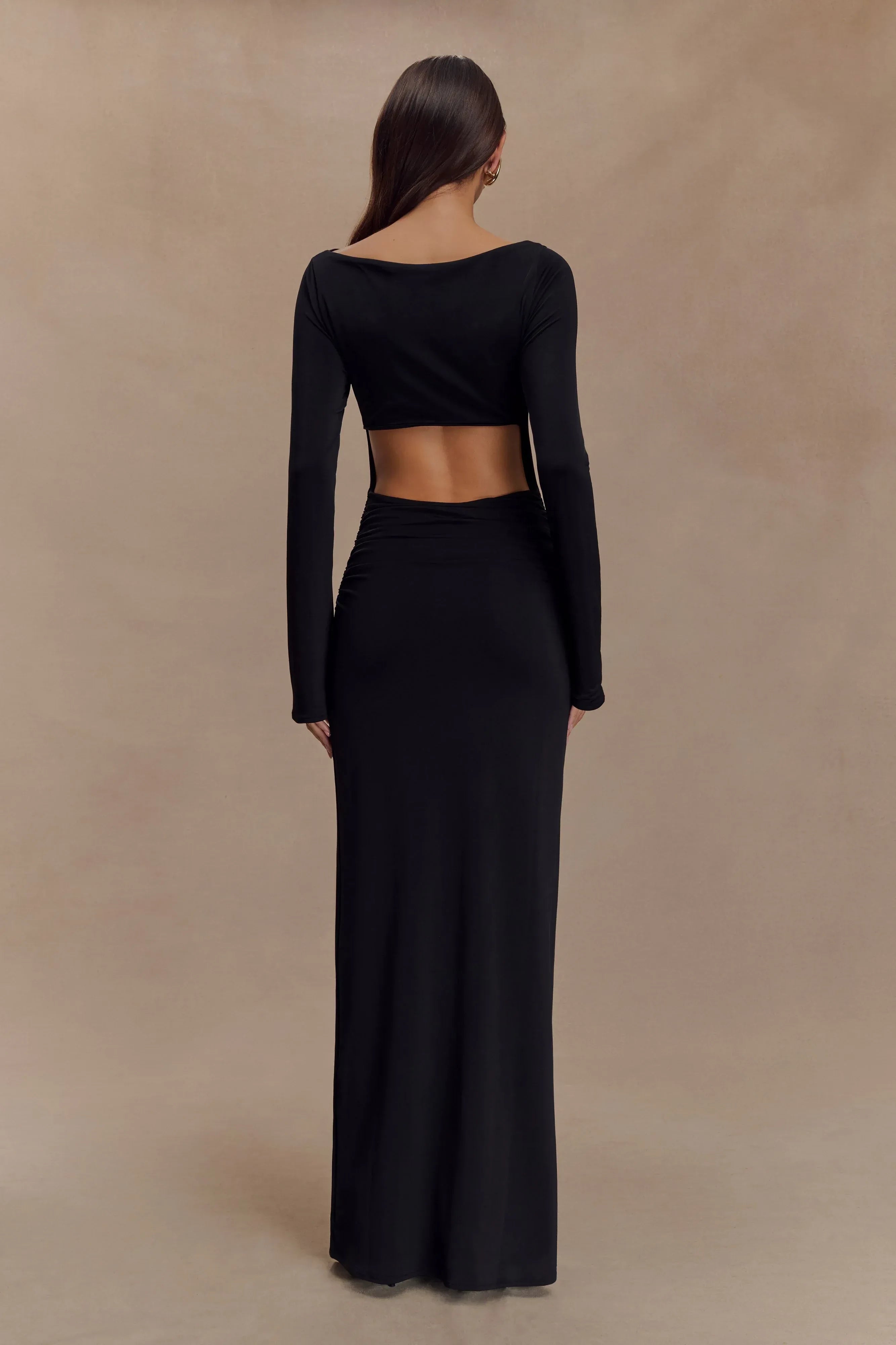 Charming Sheath Boat Neck Long Sleeve Cutout Back Floor Length Prom Dress