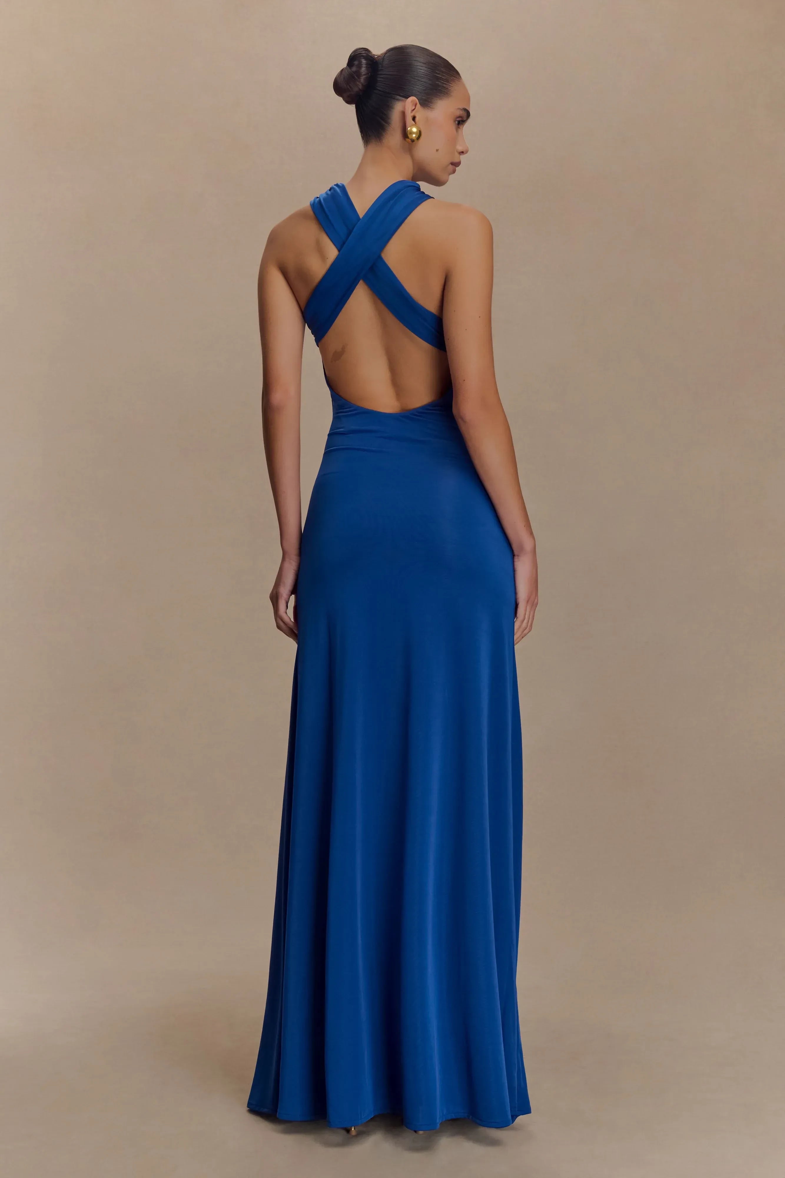 Charming Sheath Halter Neck Sleeveless Crisscross Open Back Floor Length Prom Dress