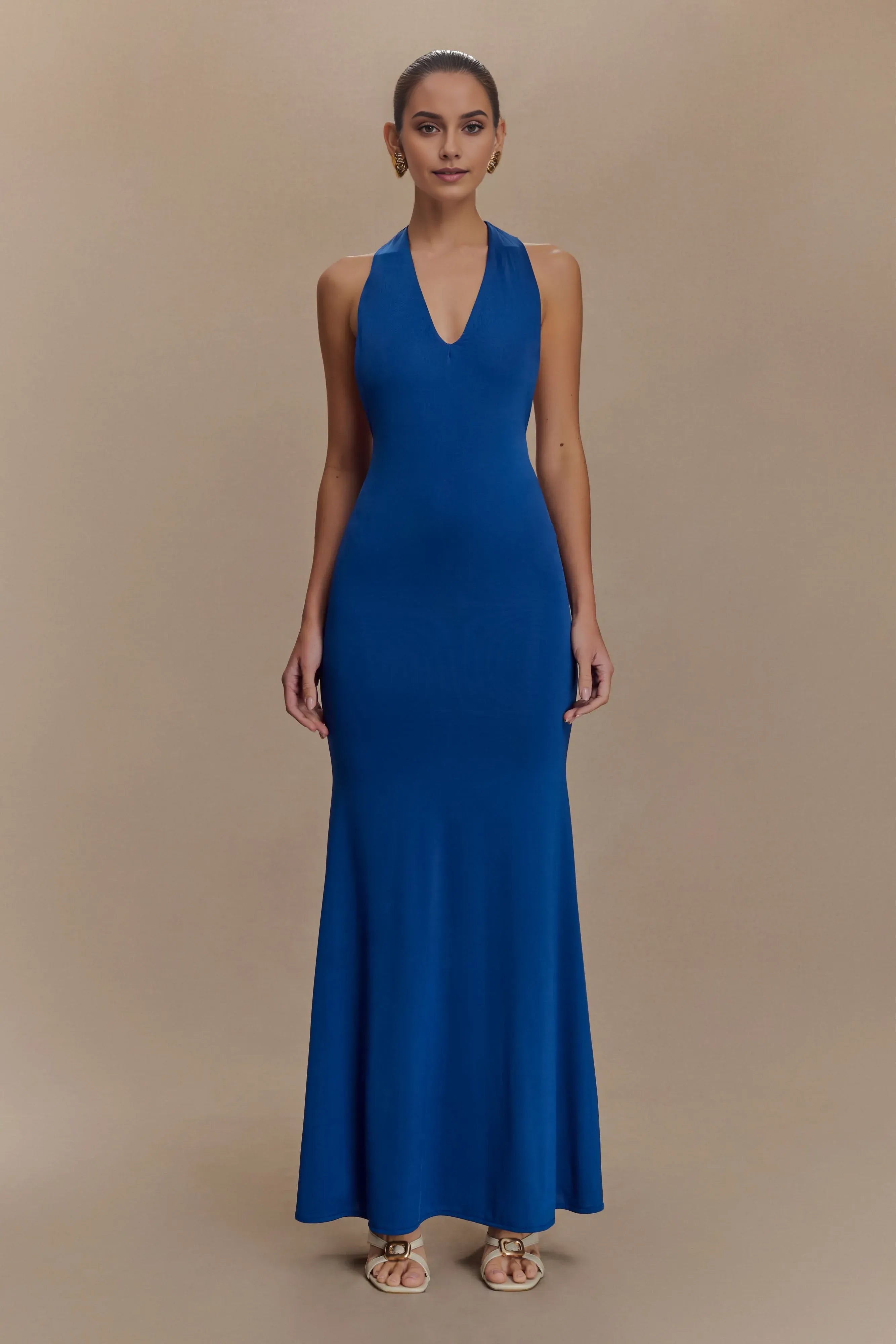 Charming Sheath Halter Neck Sleeveless Cutout Back Floor Length Prom Dress