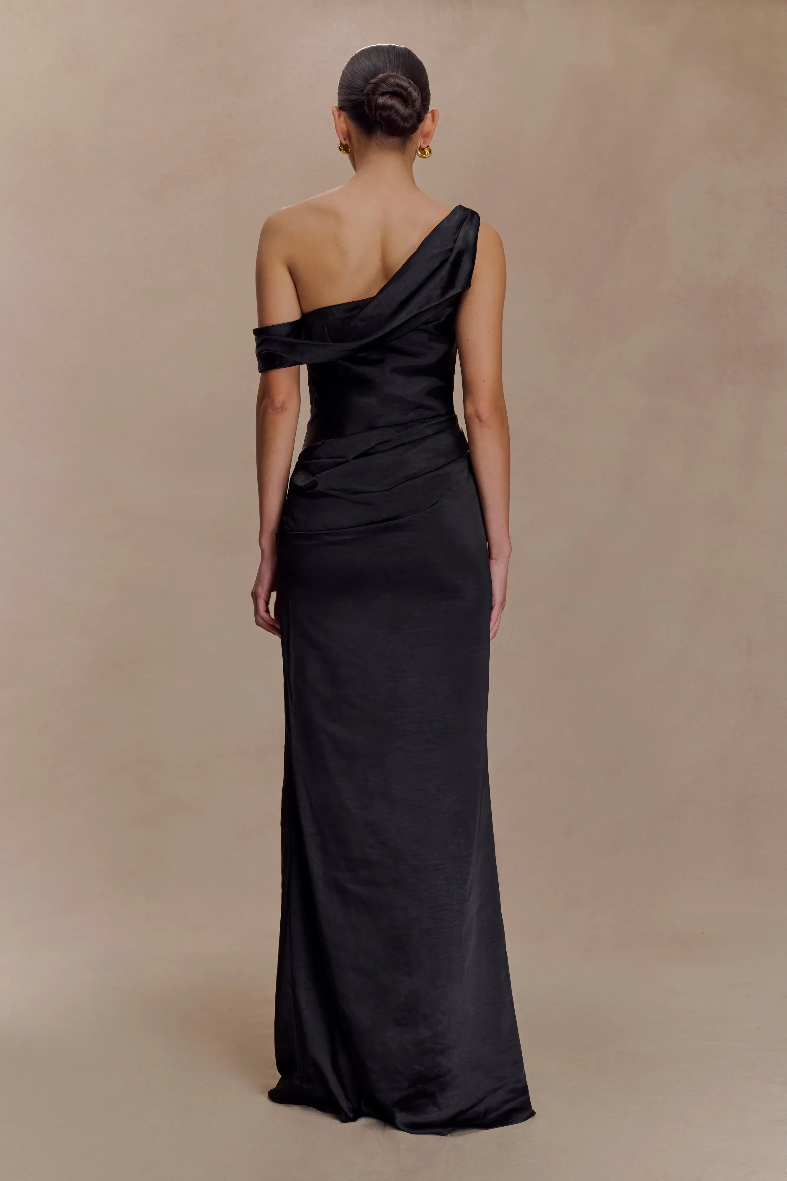 Charming Sheath One Shoulder Short Sleeve Draped Back Floor Length Prom Dress