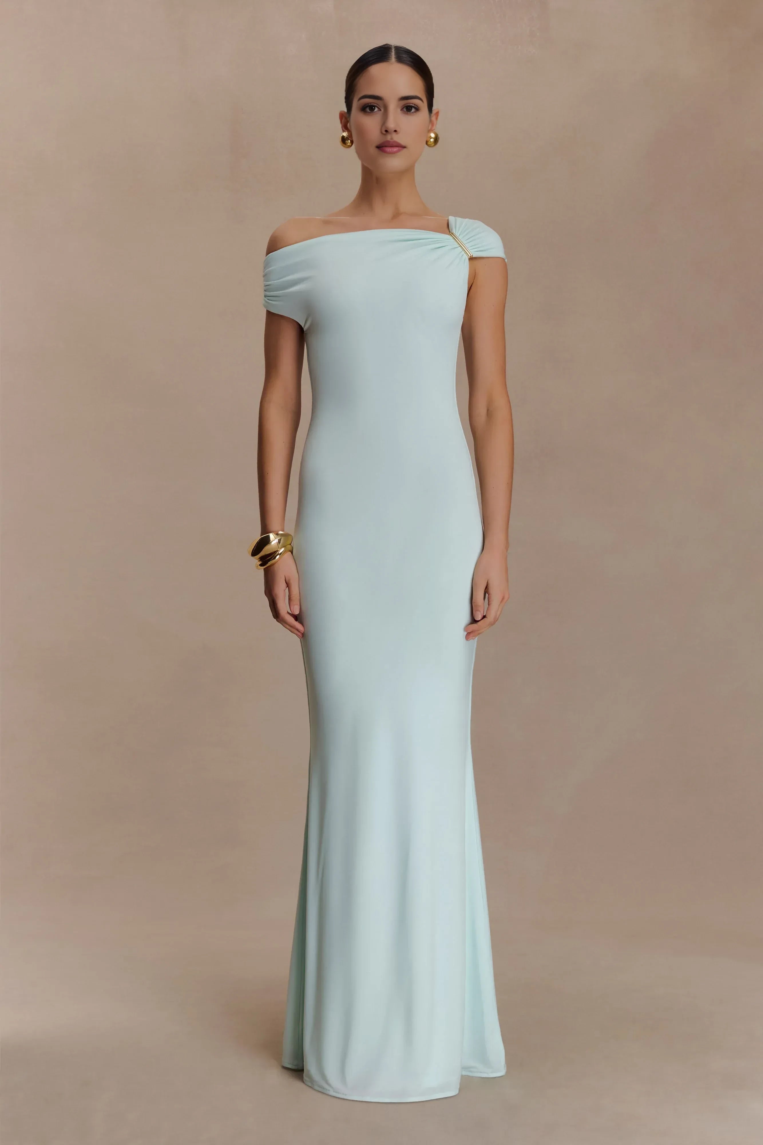 Charming Sheath One Shoulder Short Sleeve Open Back Floor Length Prom Dress