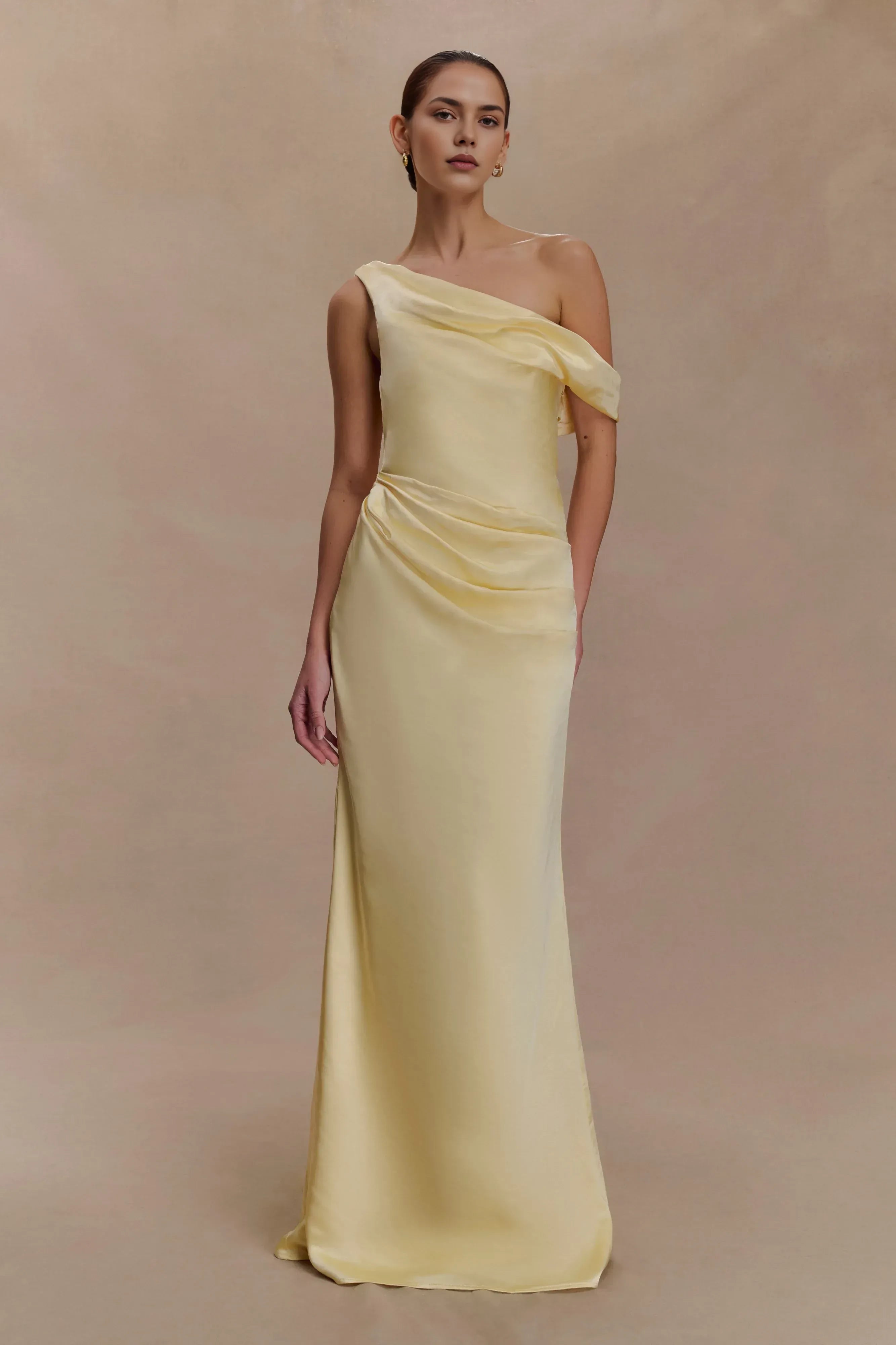 Charming Sheath One Shoulder Sleeveless Draped Back Floor Length Prom Dress