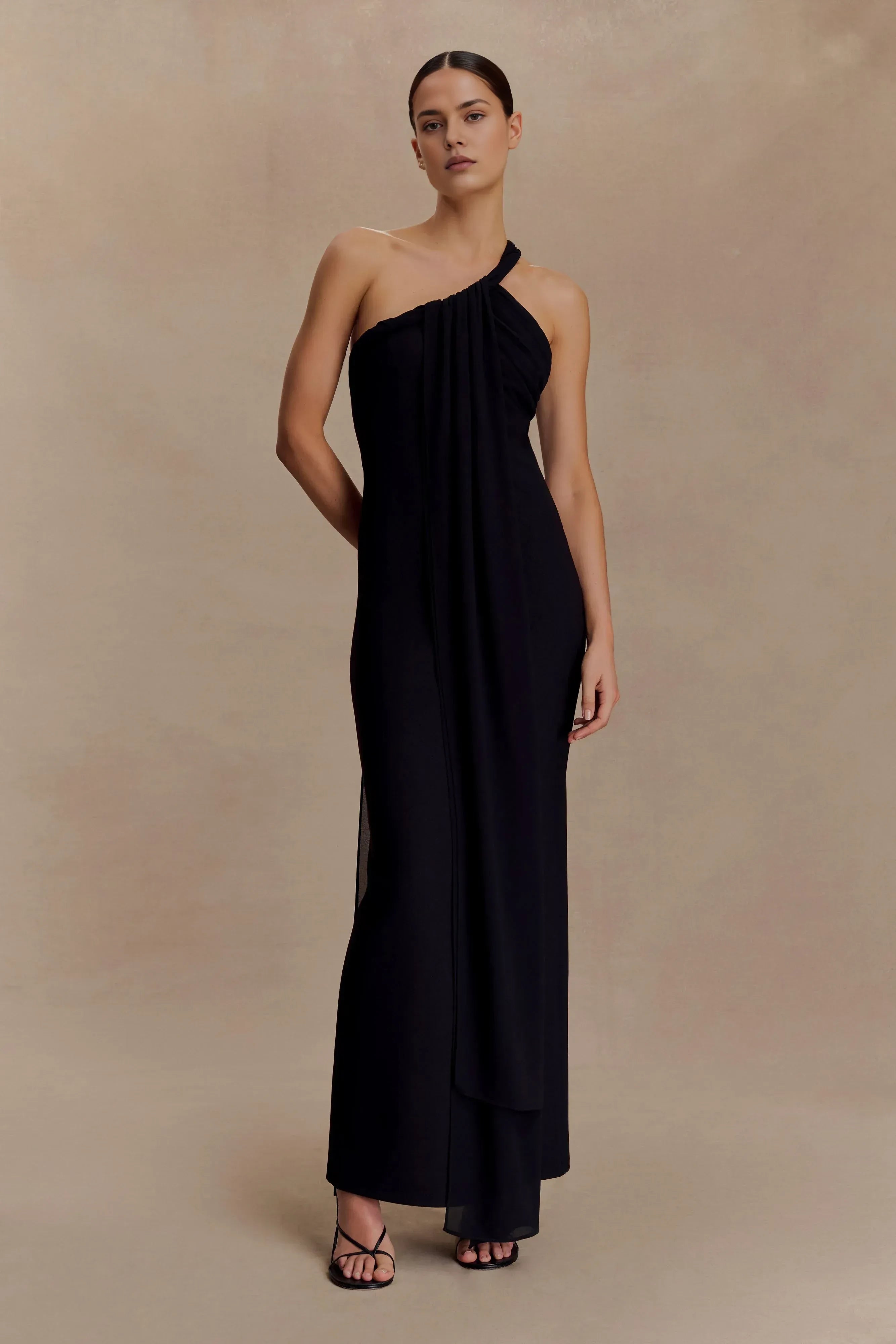 Charming Sheath One Shoulder Sleeveless Knotted Open Back Floor Length Prom Dress