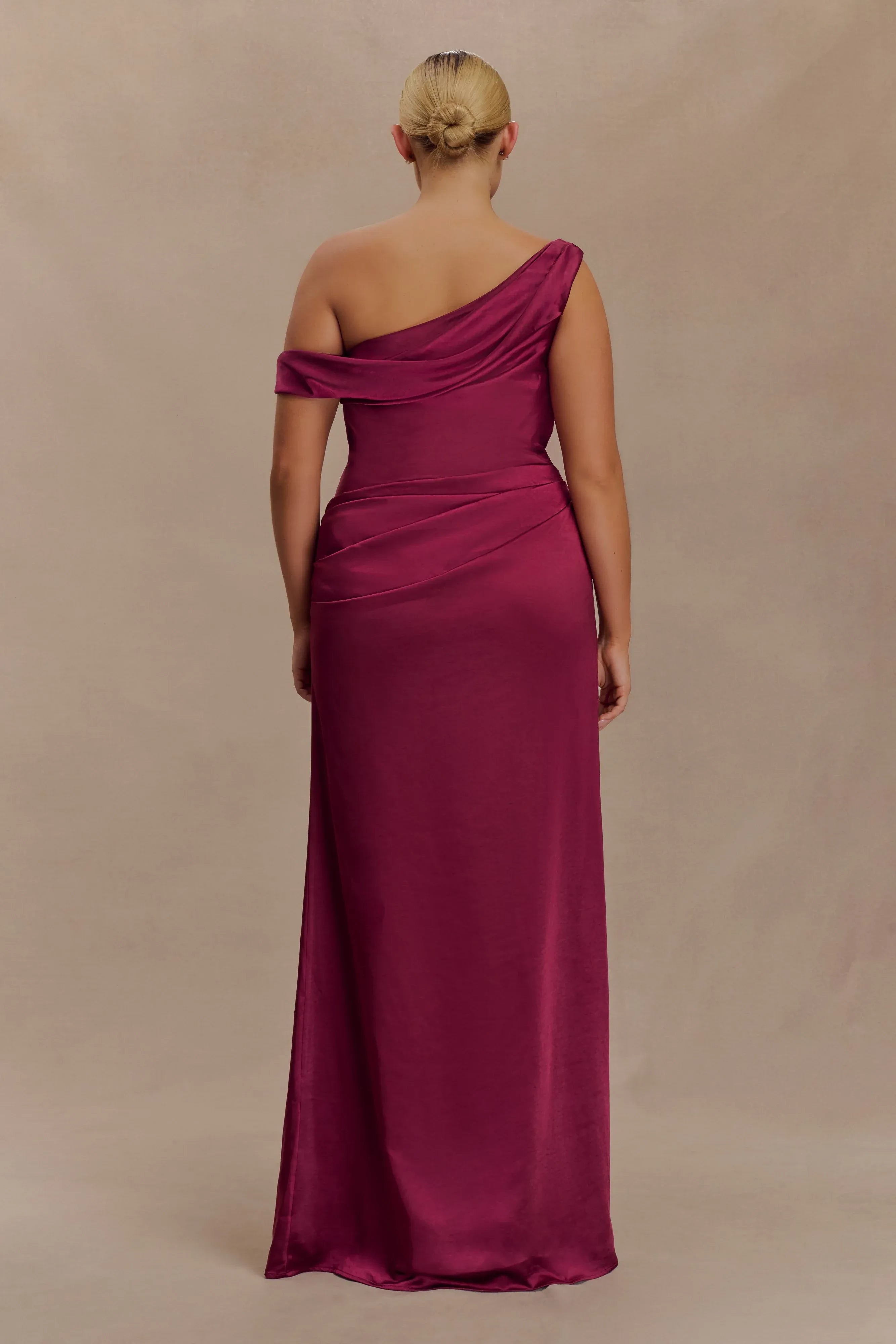 Charming Sheath One Shoulder Sleeveless Ruched Back Floor Length Plus Size Prom Dress
