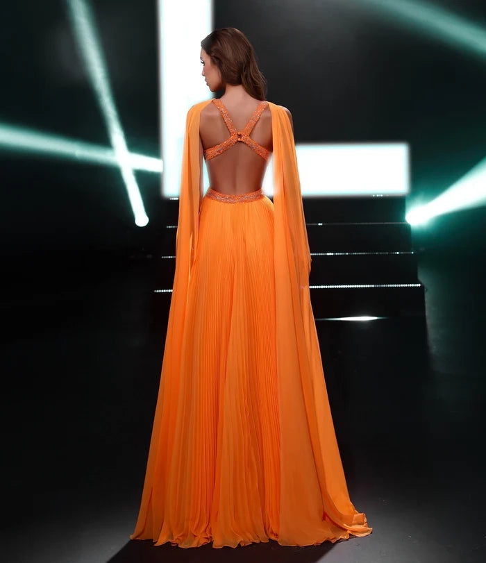 Charming A-line Scoop Sleeveless Ruffled Chiffon Split Front Evening Dress Simple gentle atmospheric and unique design