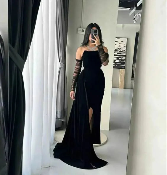 Charming Black Strapless Long Formal Party Dress Evening Gown simple gentle atmospheric and unique desi Bring summer colors to enhance whiteness