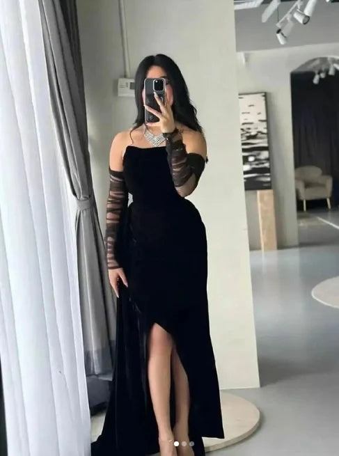 Charming Black Strapless Long Formal Party Dress Evening Gown simple gentle atmospheric and unique desi Bring summer colors to enhance whiteness