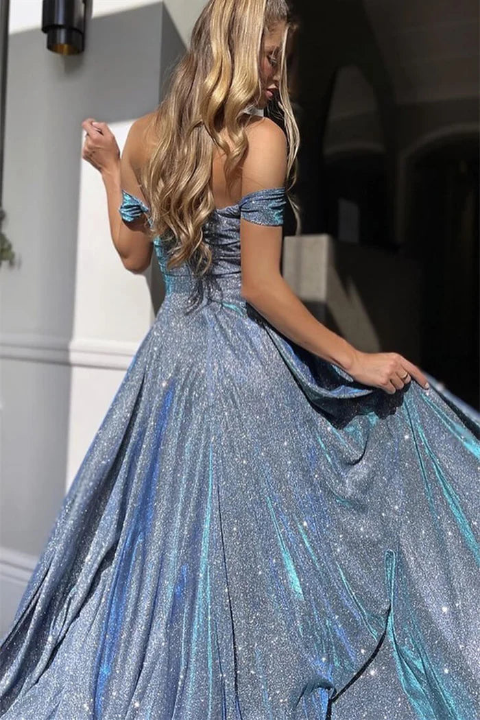 Charming Floor-Length Sweetheart Off-Shoulder A-line Sequined Prom Gown with a Split Simple gentle atmospheric and unique design  ﻿