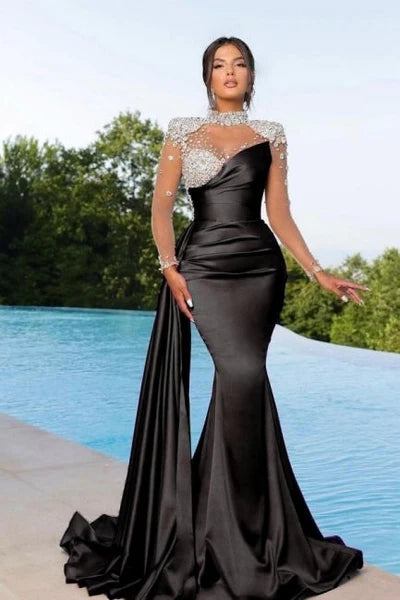 Charming Mermaid Sparkle Beaded Sweetheart Neckline Black Prom Dress with Ruffles Sequins Simple gentle atmospheric and unique design  ﻿
