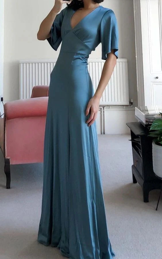Charming V Neck Evening Dresses Classy Prom Dress with Sleeve simple gentle atmospheric and unique desi Bring summer colors to enhance whiteness
