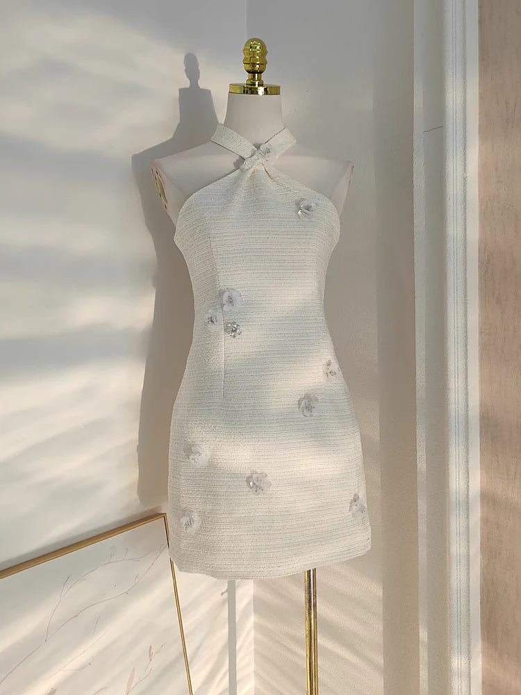 Cheap A line Halter White Satin Short Homecoming Dresses Birthday Outfits simple gentle atmospheric and unique desi Bring summer colors to enhance whiteness