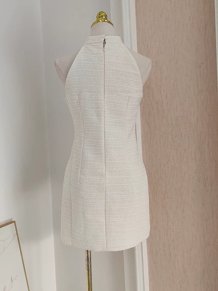 Cheap A line Halter White Satin Short Homecoming Dresses Birthday Outfits simple gentle atmospheric and unique desi Bring summer colors to enhance whiteness