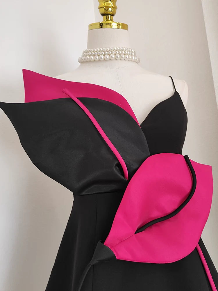 Cheap A line Spaghetti Straps Black Satin Short Homecoming Dresses Birthday Outfits simple gentle atmospheric and unique desi Bring summer colors to enhance whiteness