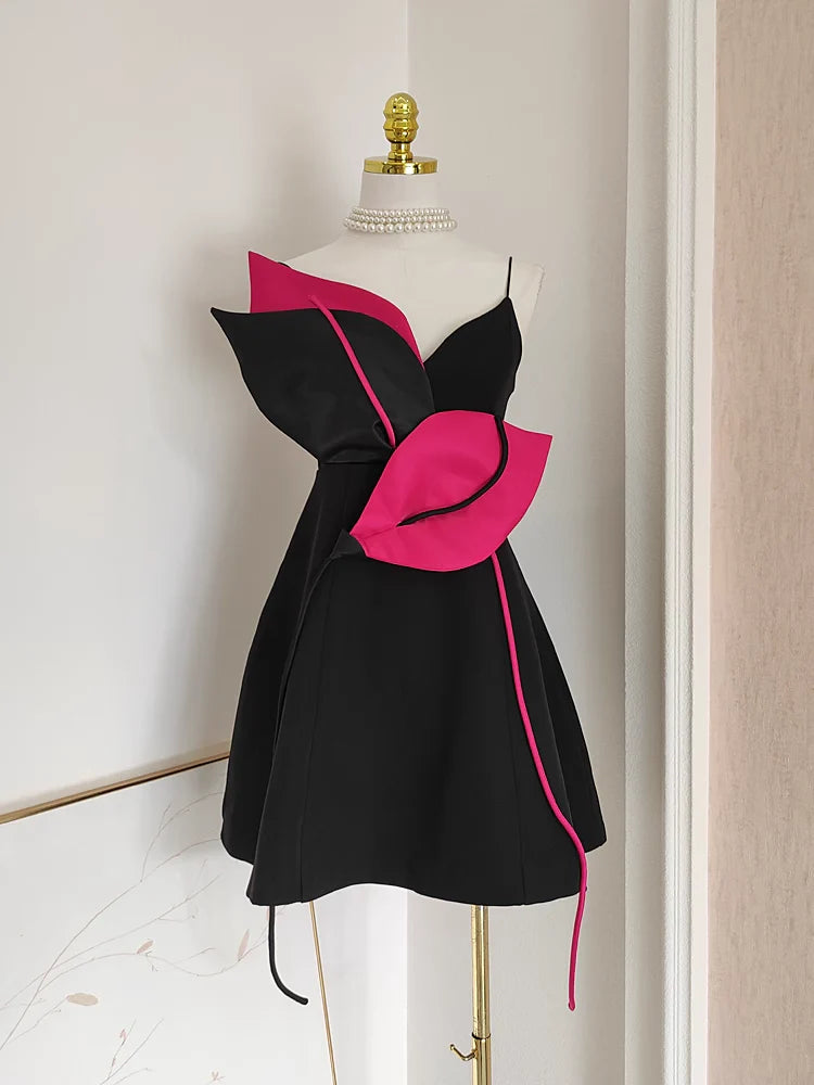 Cheap A line Spaghetti Straps Black Satin Short Homecoming Dresses Birthday Outfits simple gentle atmospheric and unique desi Bring summer colors to enhance whiteness