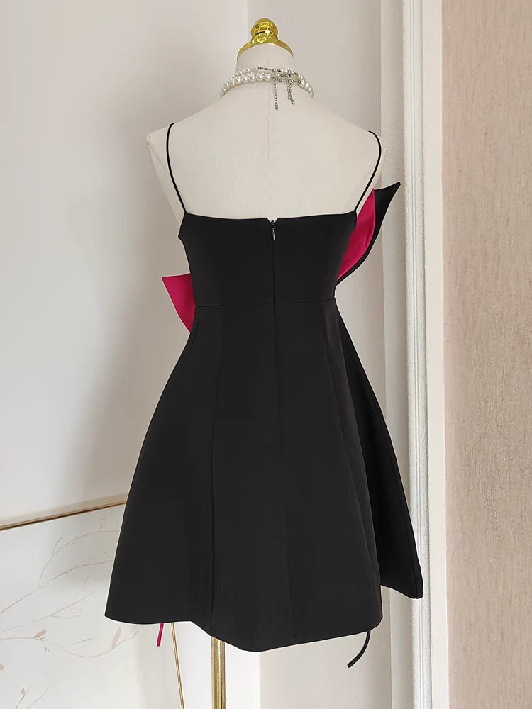 Cheap A line Spaghetti Straps Black Satin Short Homecoming Dresses Birthday Outfits simple gentle atmospheric and unique desi Bring summer colors to enhance whiteness