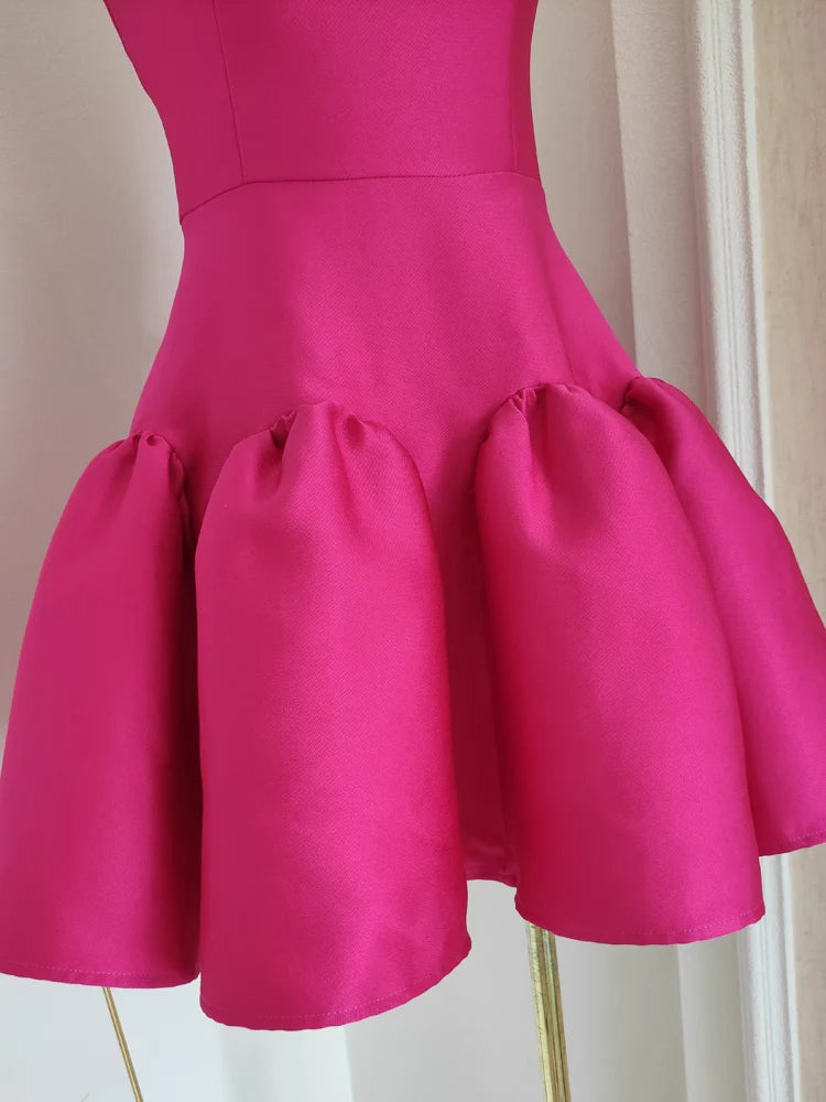Cheap A line Strapless Hot Pink Satin Short Homecoming Dresses Birthday Outfits simple gentle atmospheric and unique desi Bring summer colors to enhance whiteness