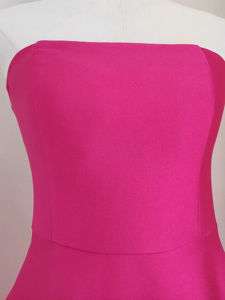 Cheap A line Strapless Hot Pink Satin Short Homecoming Dresses Birthday Outfits simple gentle atmospheric and unique desi Bring summer colors to enhance whiteness