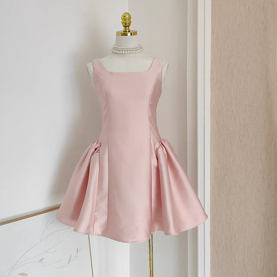 Cheap A line Straps Light Pink Satin Short Homecoming Dresses Birthday Outfits simple gentle atmospheric and unique desi Bring summer colors to enhance whiteness