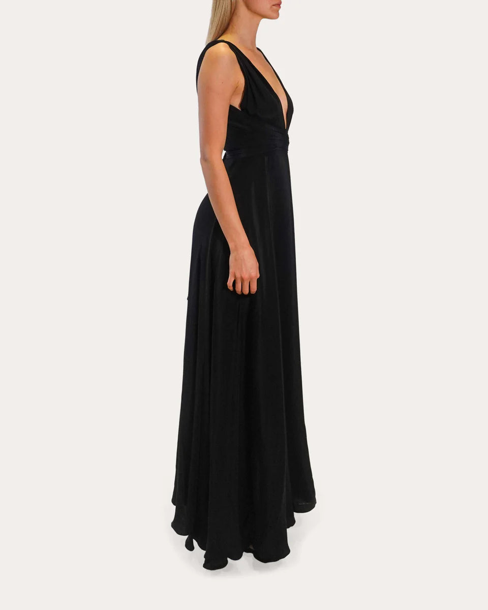 Chic A-Line Deep V Sleeveless Open Back Floor Length For Adults Prom Dress