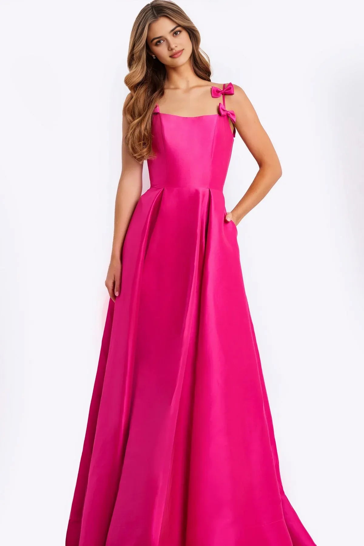 Chic A-Line Square-Neck Sleeveless Open-Back Floor-Length Prom Dress