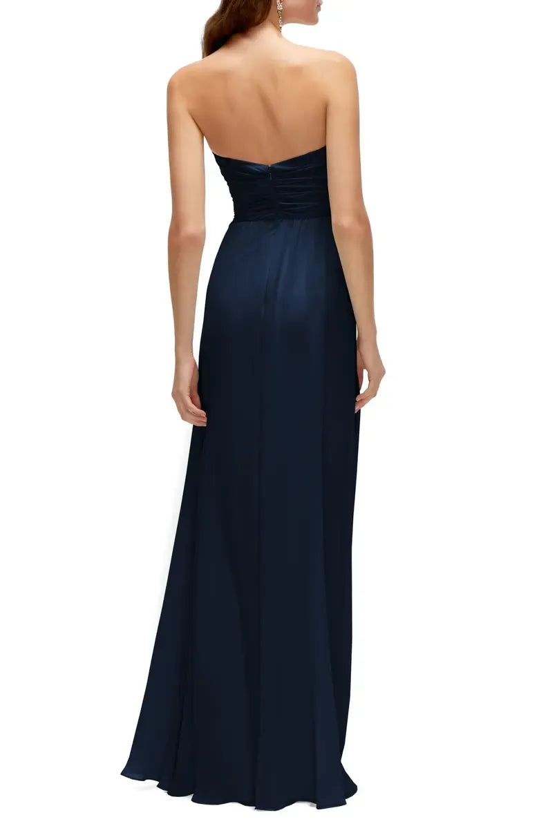 Chic A Line Strapless Sweetheart Ruched Back Maxi For Ladies Evening Dress