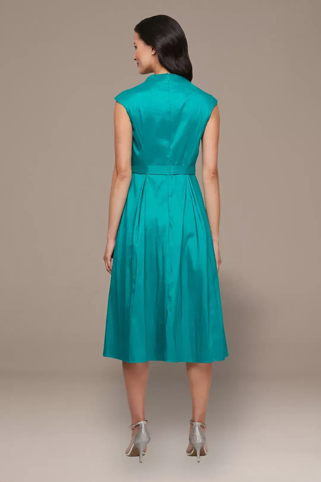 Chic A Line V Neck Cap Sleeve Plain Back Midi Length Mother of the Bride Dress