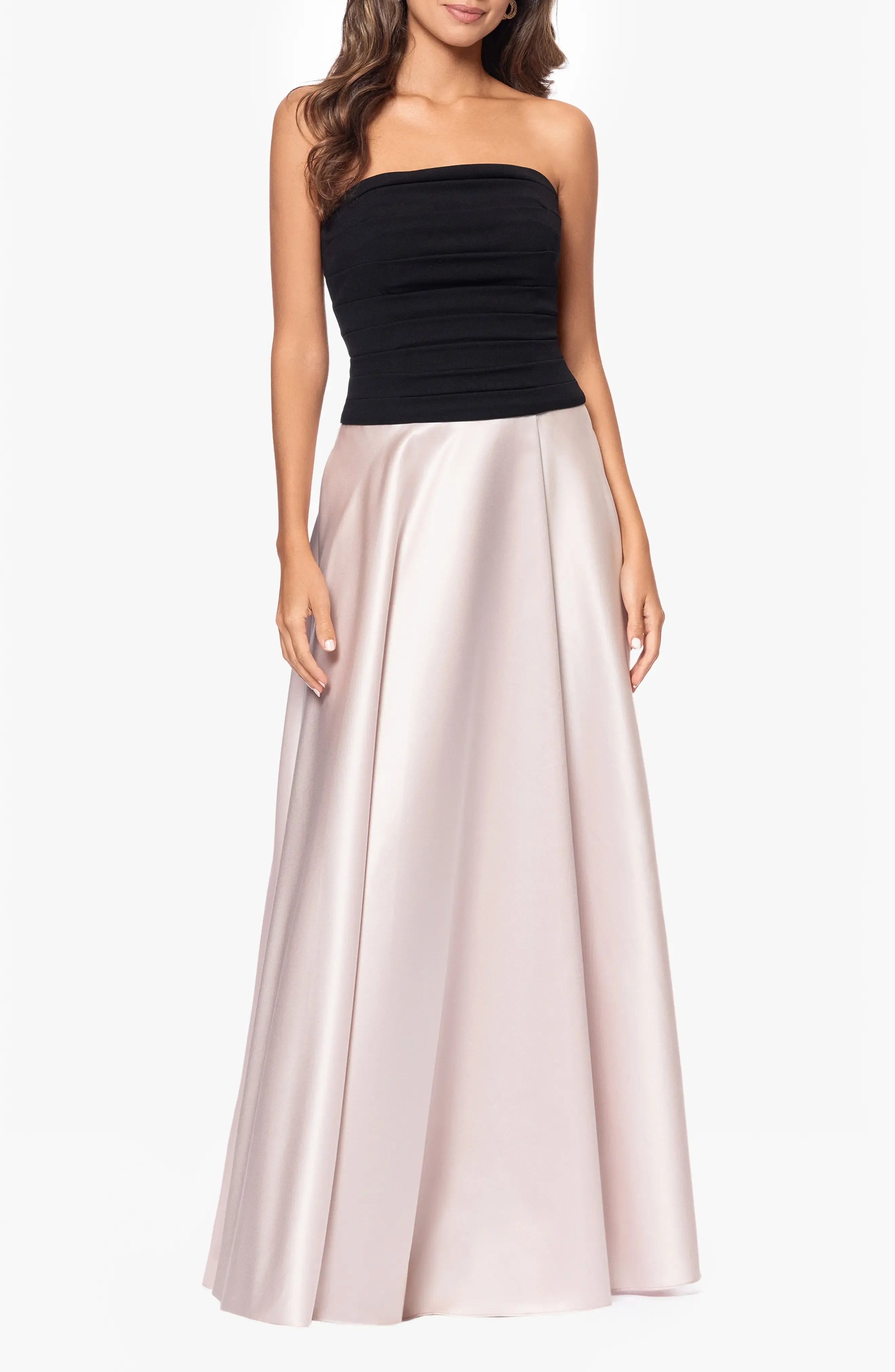 Chic Color Block A-Line Strapless Sleeveless Zipper Back Floor Length For Adults Evening Dress