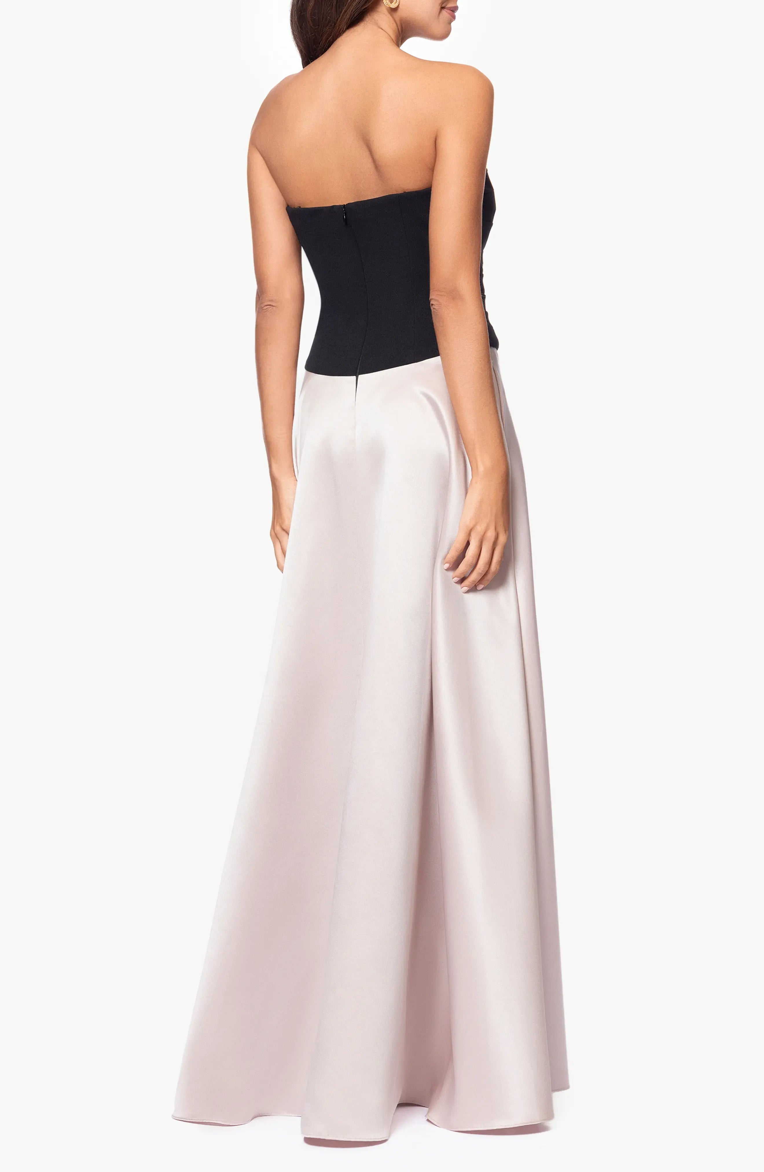 Chic Color Block A-Line Strapless Sleeveless Zipper Back Floor Length For Adults Evening Dress