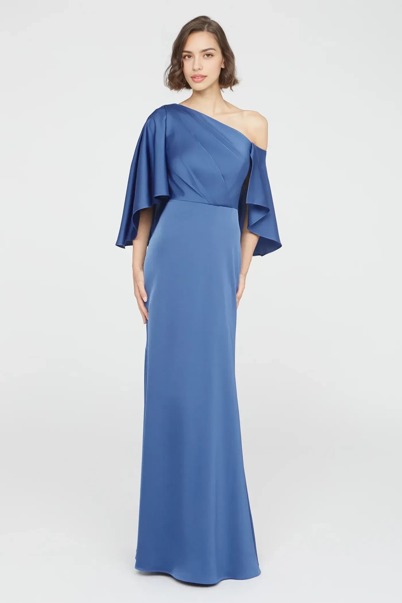 Chic Mermaid One Shoulder Ruffled Sleeve Back Zipper Floor Length Prom Dress