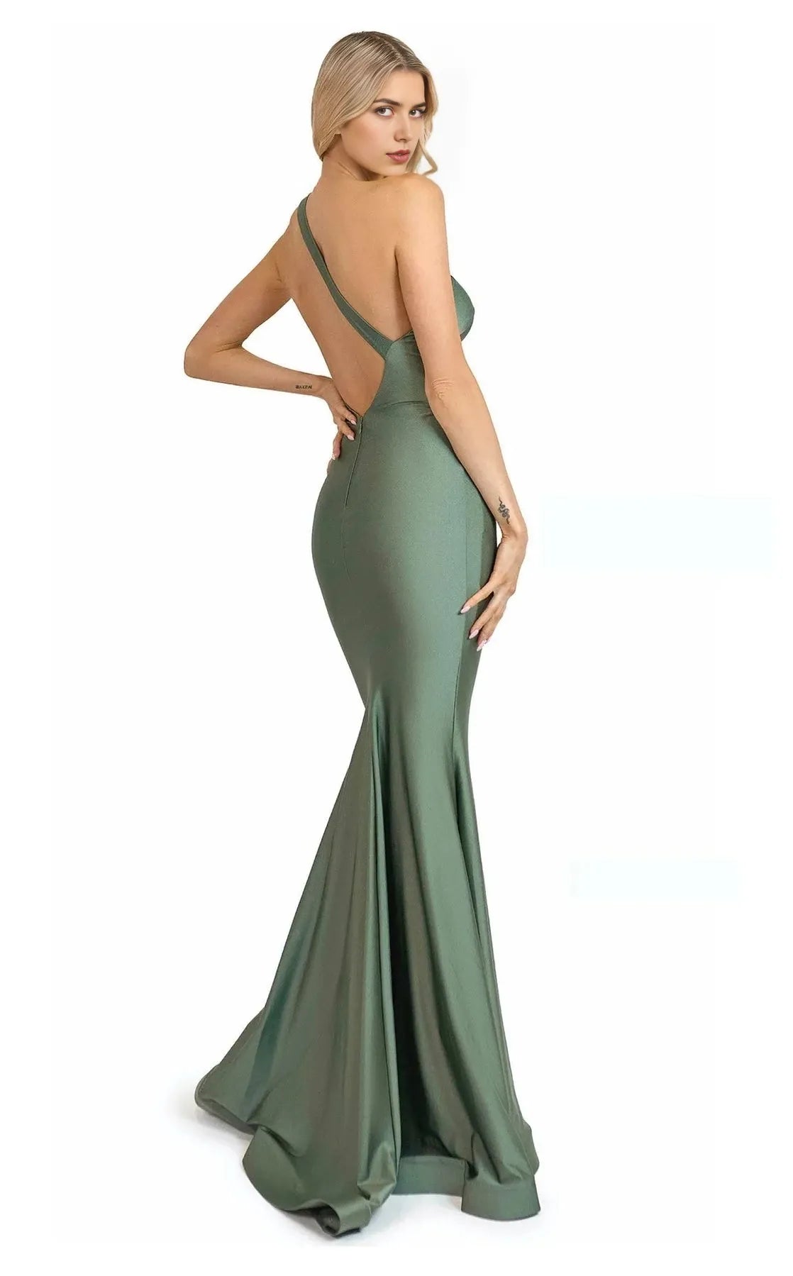 Chic Mermaid One-Shoulder Sleeveless Open-Back Floor-Length Prom Dress