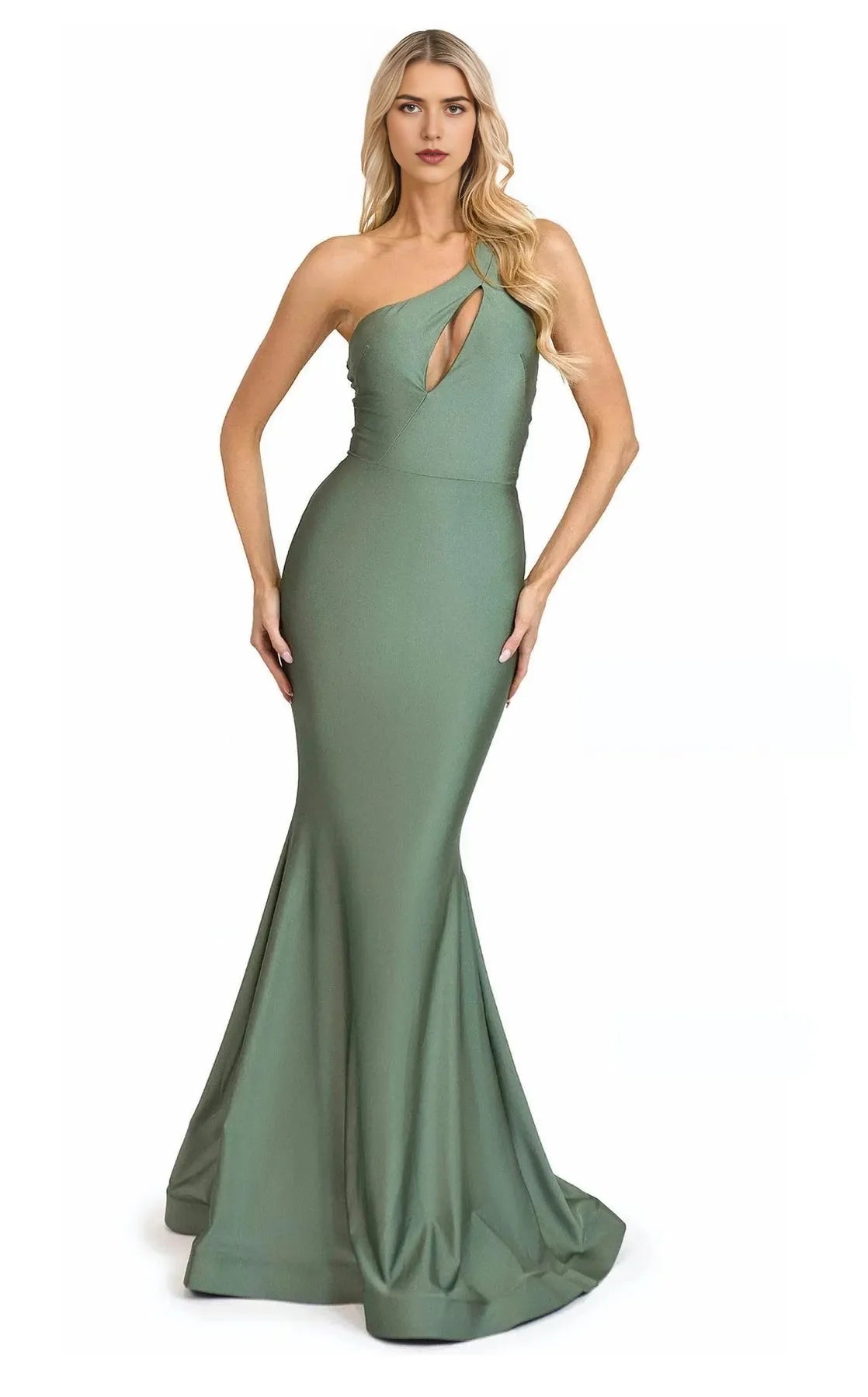 Chic Mermaid One-Shoulder Sleeveless Open-Back Floor-Length Prom Dress