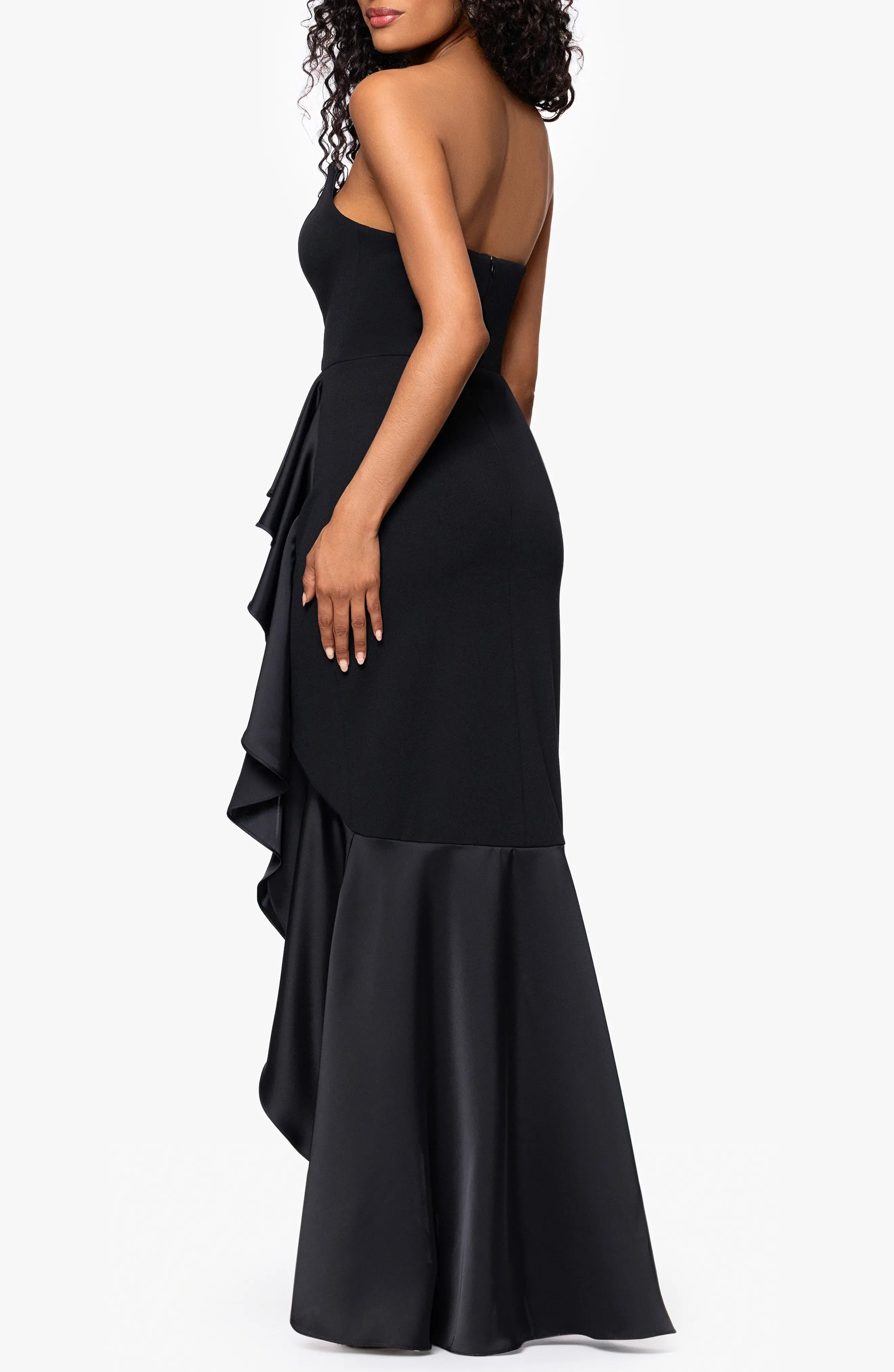 Chic Ruffled Mermaid Strapless Sleeveless Open Back Floor Length For Ladies Evening Dress