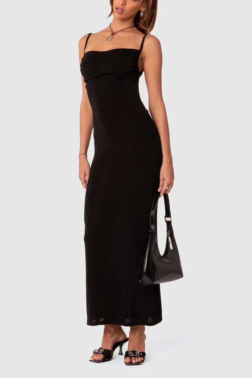 Chic Sheath Cowl Neck Sleeveless Tie Back Floor Length For Sale Prom Dress