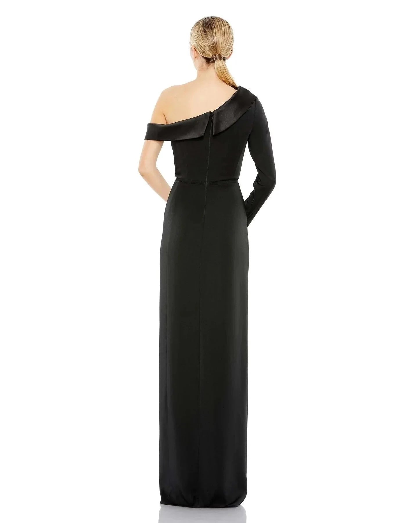 Chic Sheath One-Shoulder One-Long-Sleeve Zipper-Back Floor-Length Prom Dress