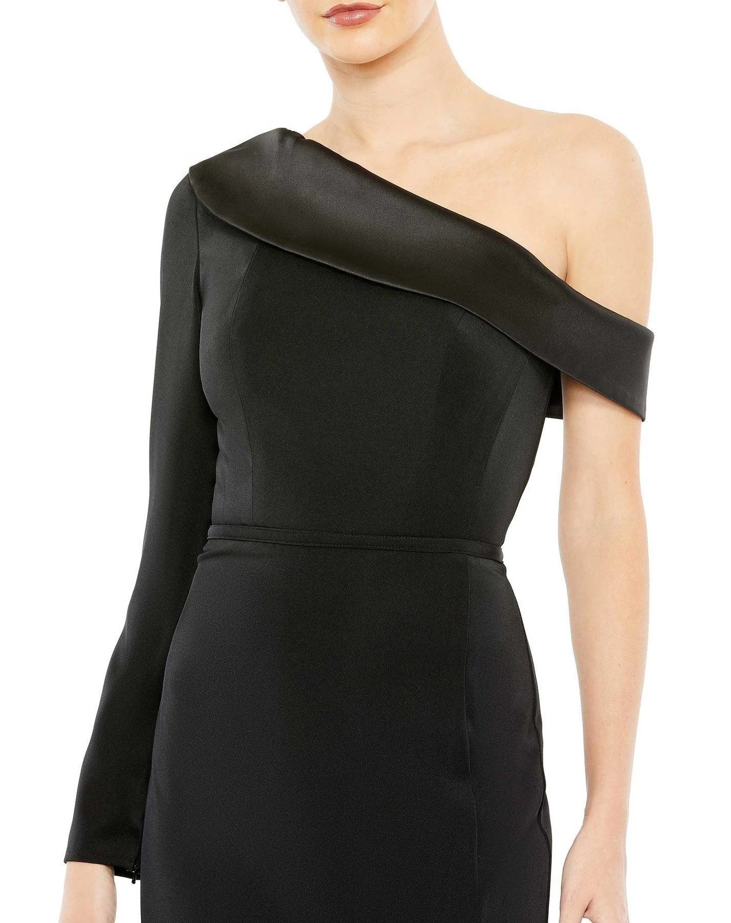 Chic Sheath One-Shoulder One-Long-Sleeve Zipper-Back Floor-Length Prom Dress