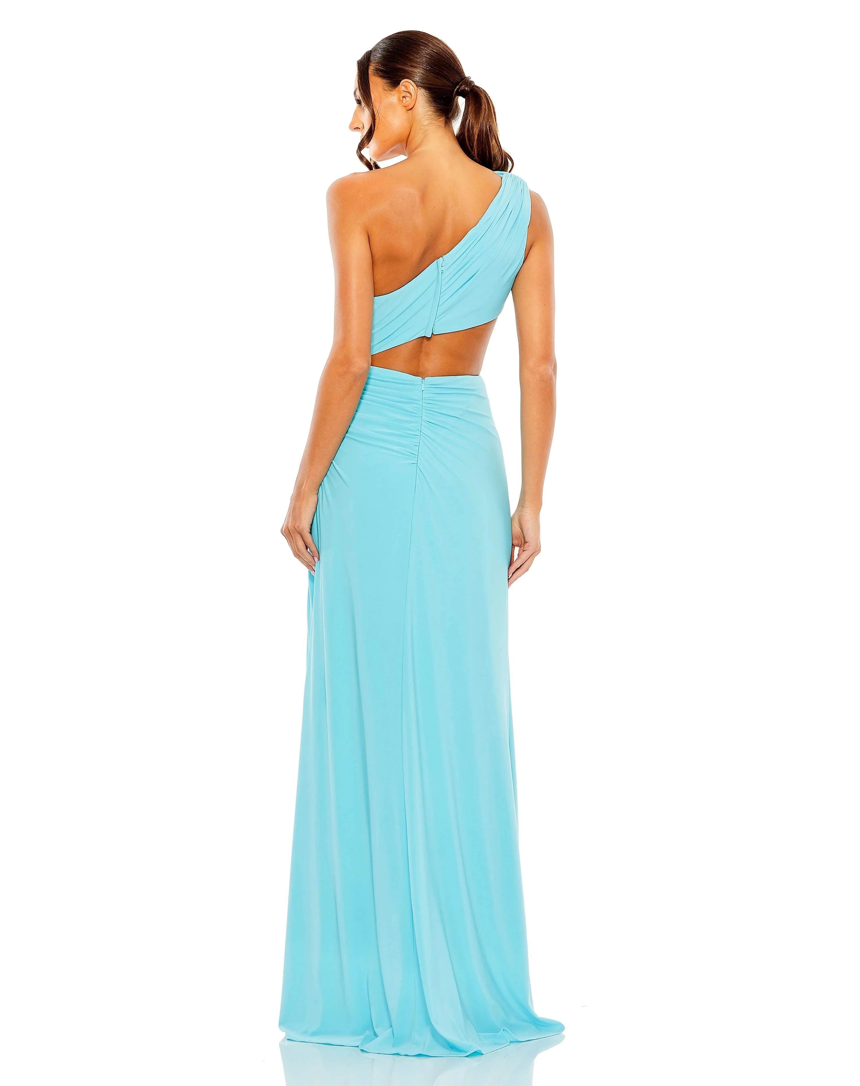 Chic Sheath One-Shoulder Sleeveless Cut-Out-Back Floor-Length Ruched Prom Dress