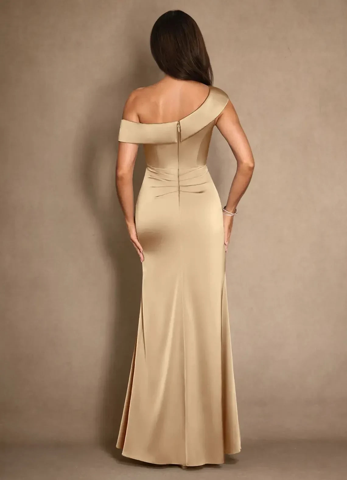 Chic Sheath One Shoulder Sleeveless Ruched Back Floor Length Mother of the Bride Dress