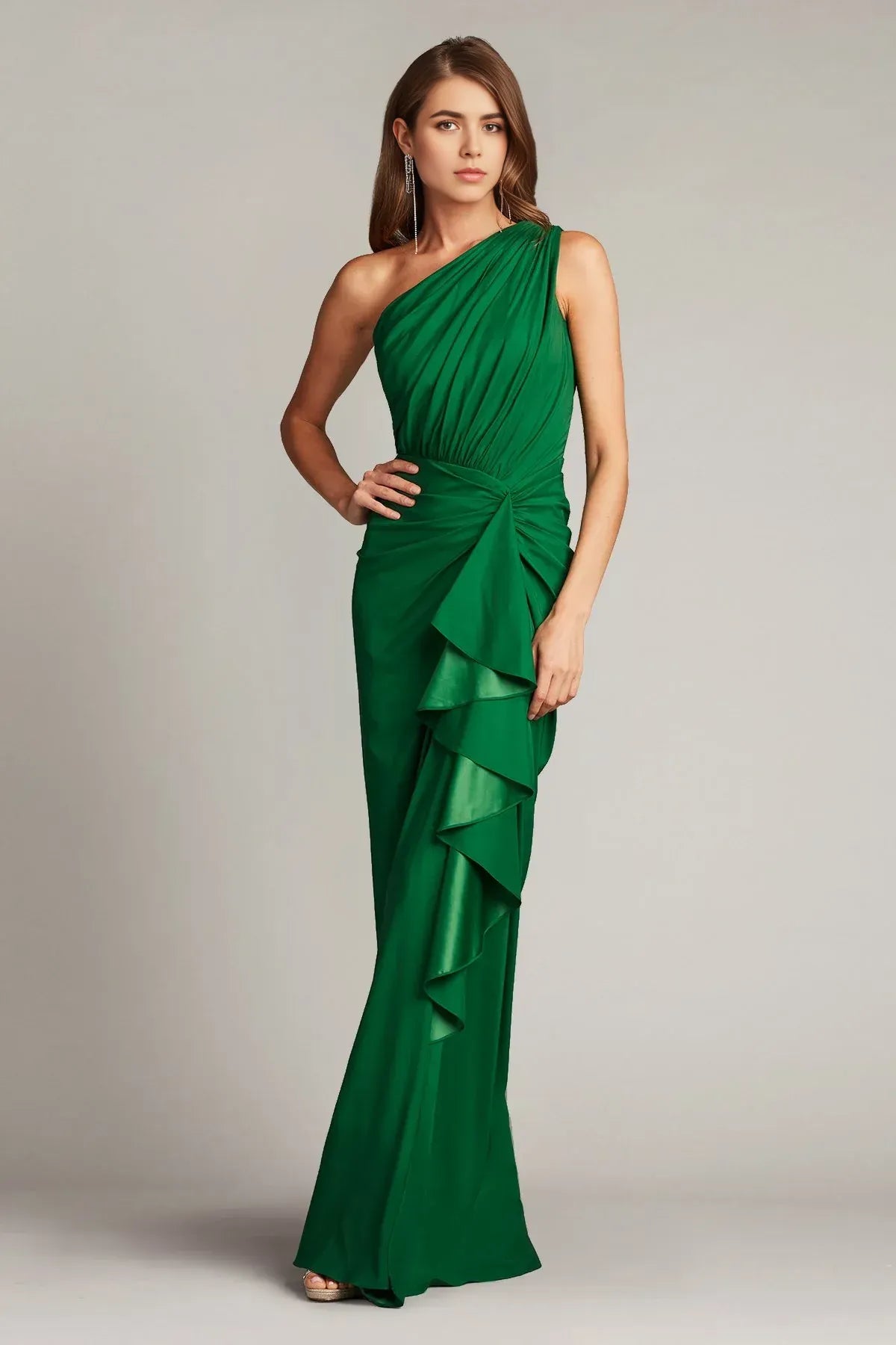 Chic Sheath One-Shoulder Sleeveless Ruched Back Floor Length Prom Dress