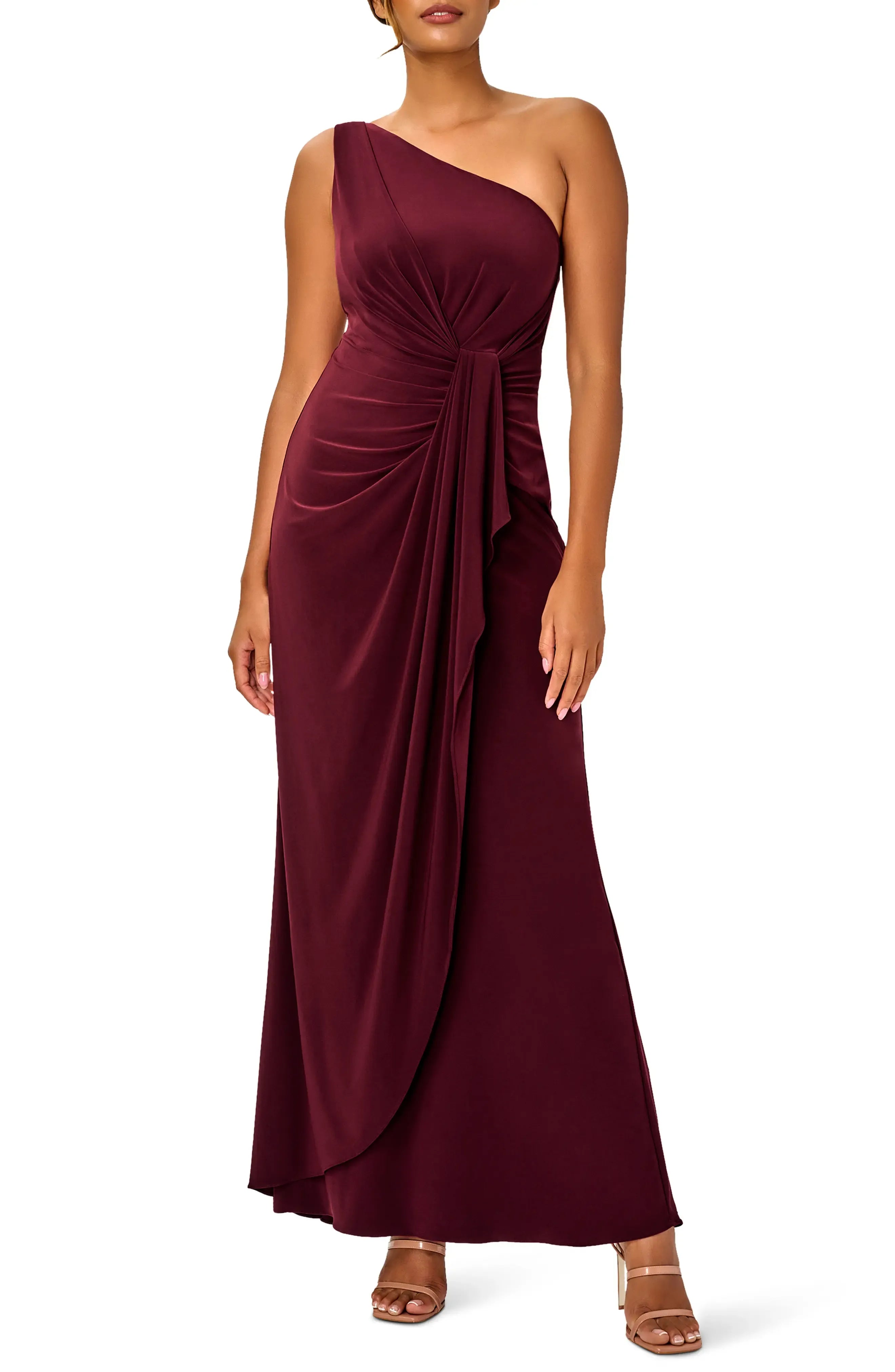 Chic Sheath One Shoulder Sleeveless Ruched Back Maxi For Ladies Evening Dress