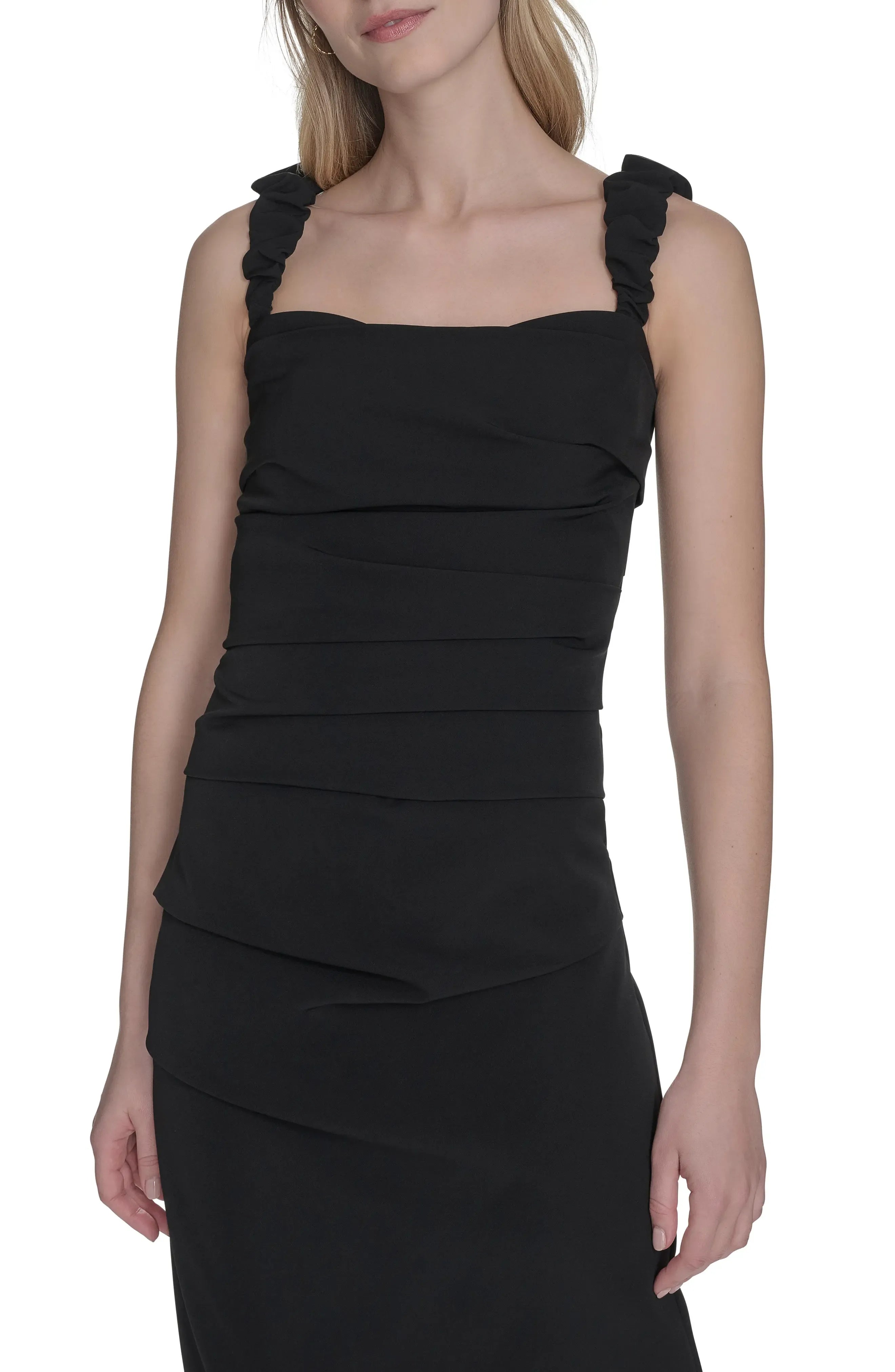 Chic Sheath Square Neck Ruffled Strap Zip Back Maxi For Women Evening Dress